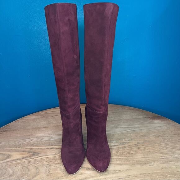 Brandon Maxwell Suede Knee High Stiletto Boots Burgundy Maroon Women’s 40/10 - Picture 7 of 12